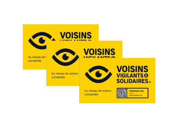 Lot de 3 panneaux de quartier en PVC Voisins Vigilants et Solidaires